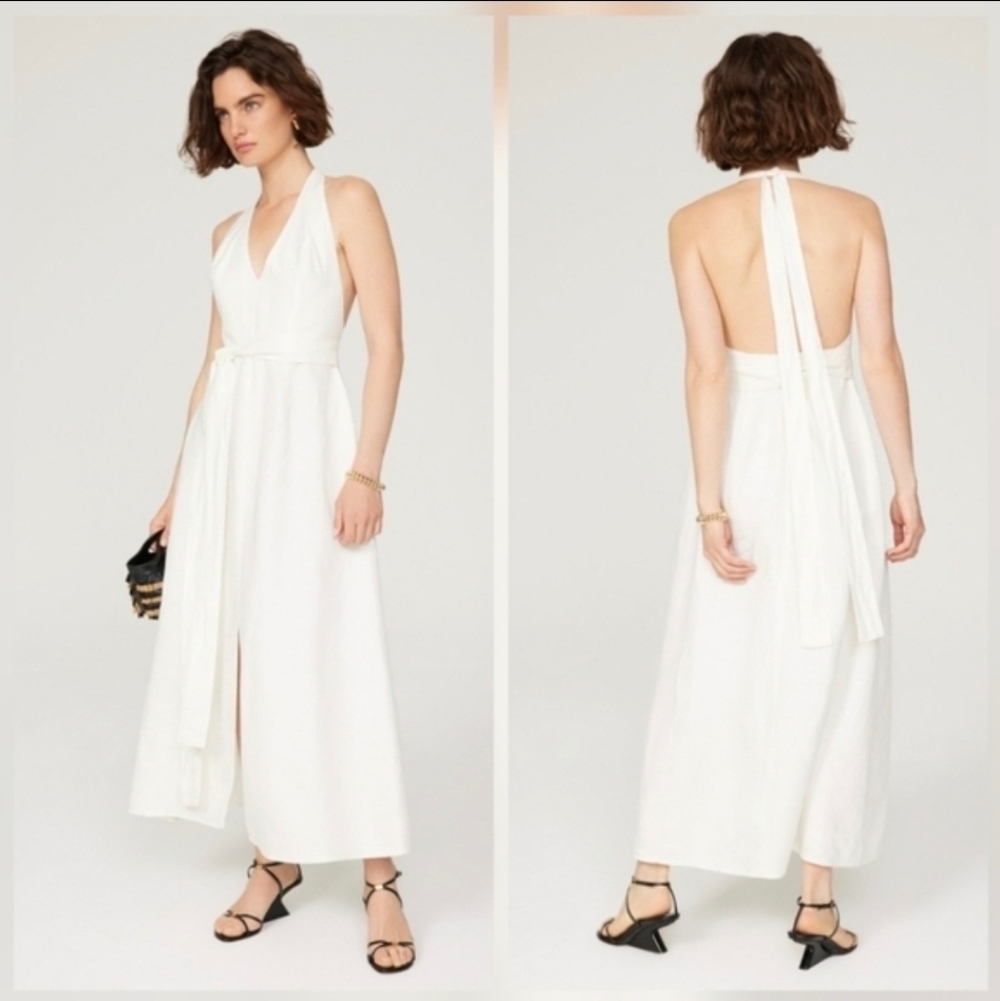 Saunders White Halter Maxi Linen Blend Sleeveless Halter Neck Size 8